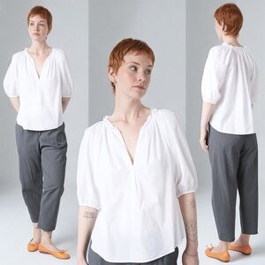 Xirena Jules Women’s Woven Cotton 3/4 Sleeve Top In White Size XL